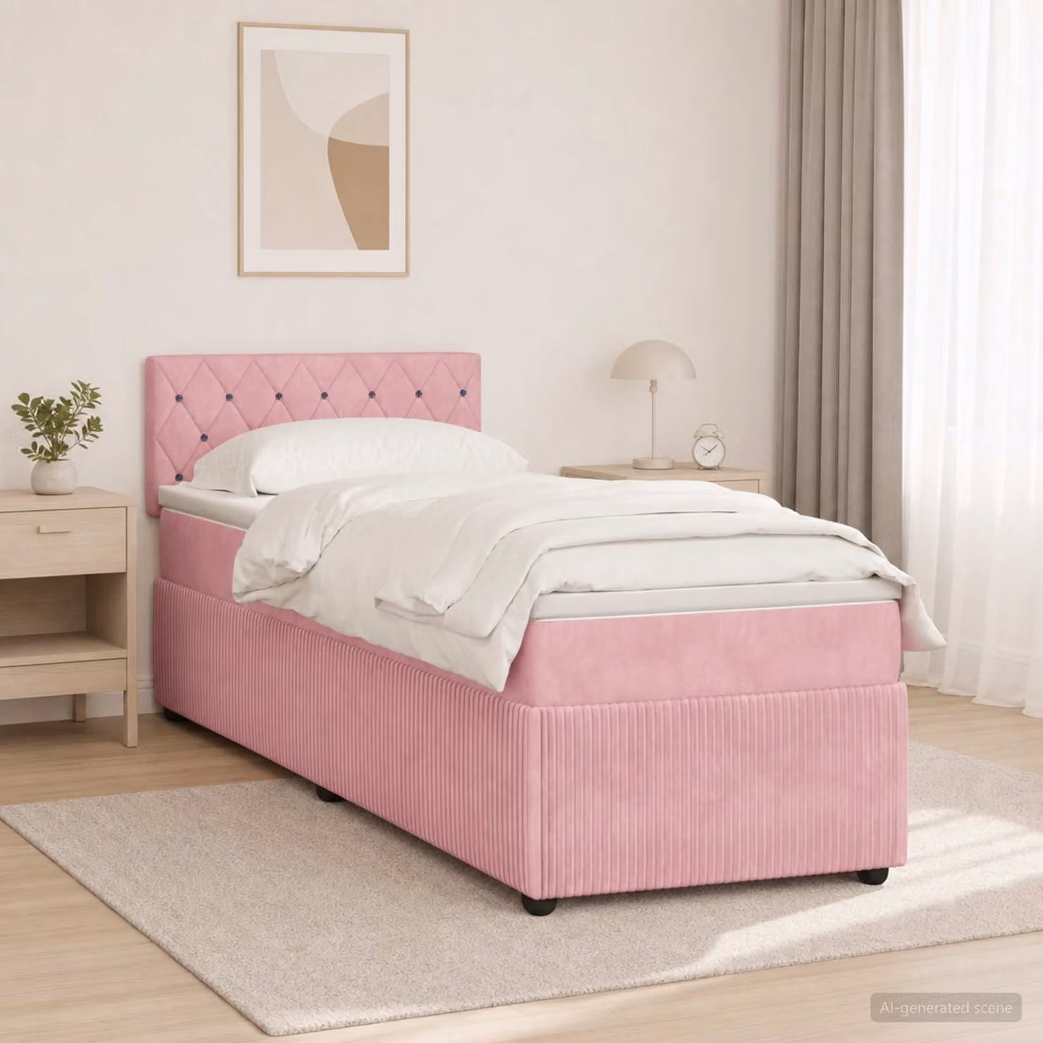 Letto box spring con materasso vidaXL in velluto rosa, L/P: 200 x 100 cm