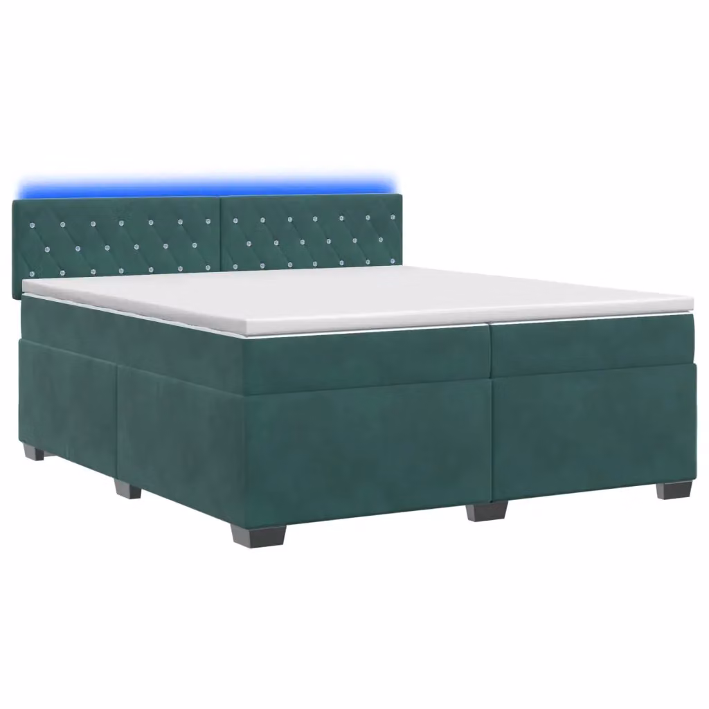 Letto moderno vidaXL con Box Spring, materasso ibrido a molle insacchettate, rivestimento in velluto verde scuro, illuminazione LED sottostante e porta USB, L/P: 200 x 200 cm – 2
