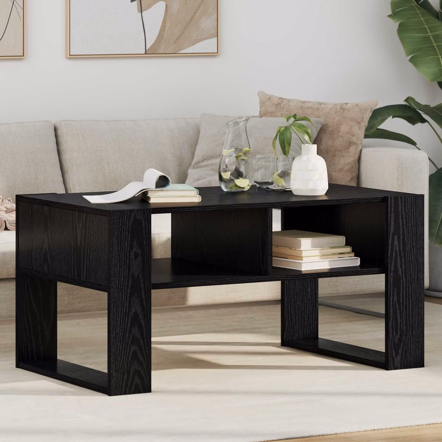 Tavolino da salotto moderno vidaXL in legno nero L: 92 cm, P: 53 cm, H: 45 cm
