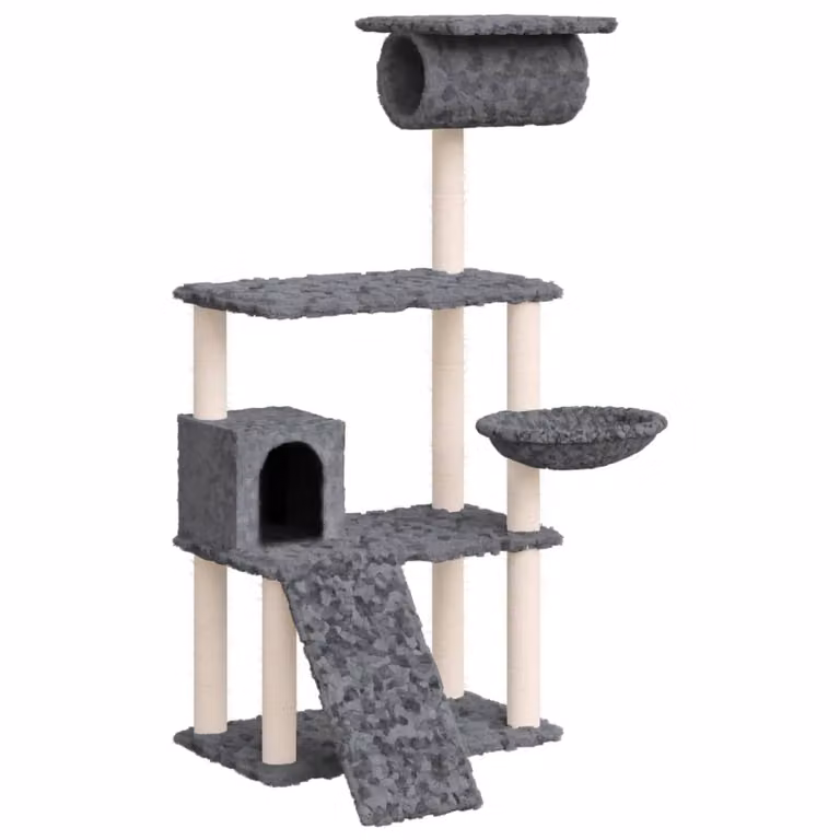 Albero per Gatti con Tiragraffi in Sisal Grigio Scuro 131 cm