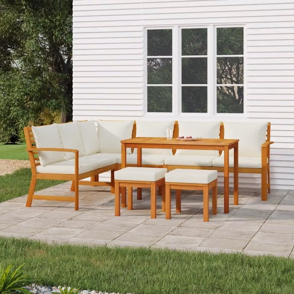 Maison Exclusive - Set da pranzo da giardino da 7 pezzi con cuscini, in legno massello di acacia