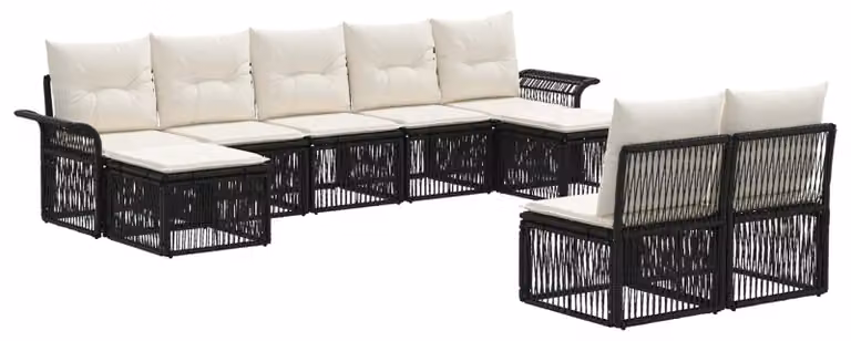 Set da giardino composto da 9 pezzi, colore nero, realizzato in rattan sintetico