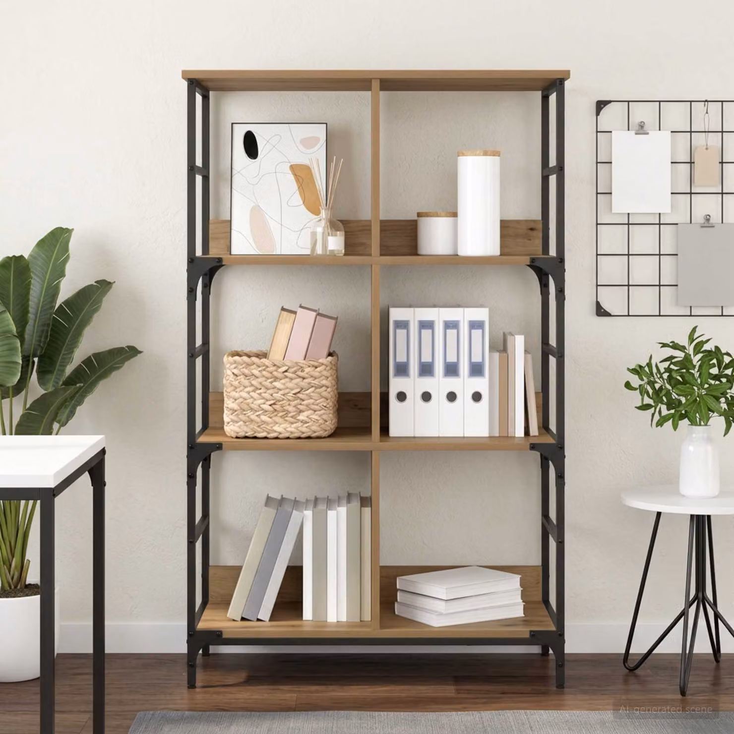 Libreria moderna vidaXL a 4 livelli in metallo e MDF, colore marrone, L: 78,5 cm, P: 33 cm, H: 117,5 cm
