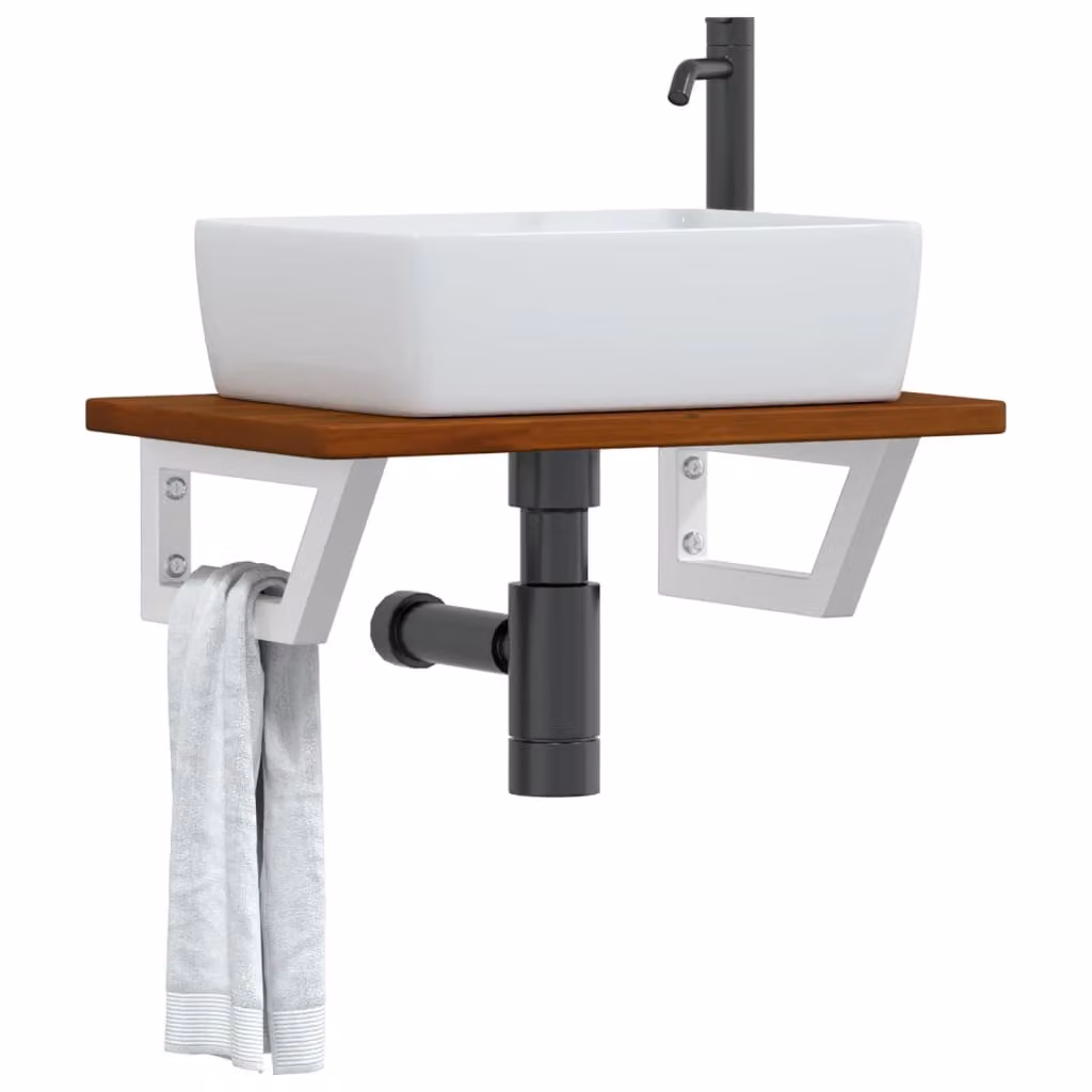 vidaXL Ripiano da parete per lavabo moderno in metallo e rovere color marrone e bianco