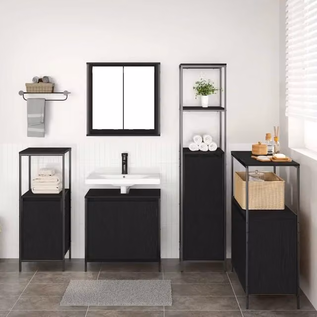 Set di mobili per il bagno 5 pz Rovere Nero 36 x 35 x 165 cm 3328384