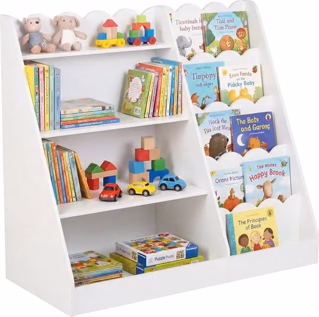 Libreria montessoriana per bambini giocattoli per cameretta 90 x 40 x 80,5 cm, Scaffale porta libri antiribaltamento in Bianco
