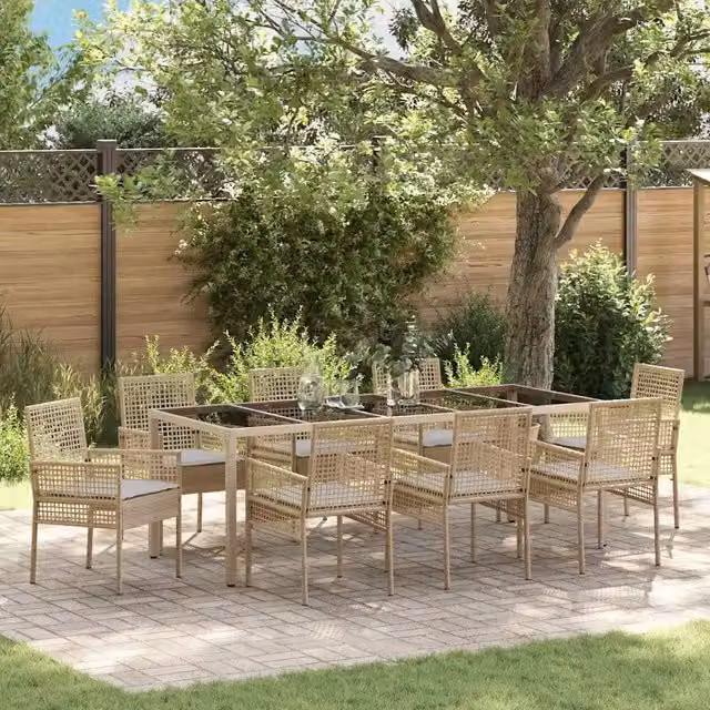 Set da Pranzo per Giardino 9 pz Beige polyrattan 3334885