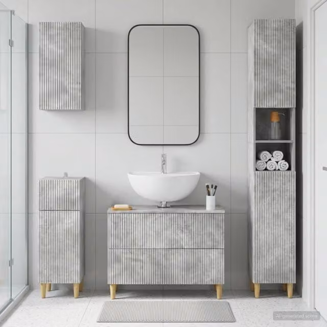 Set di mobili da bagno moderno vidaXL in legno grigio composto da mobile lavabo e pensile a parete