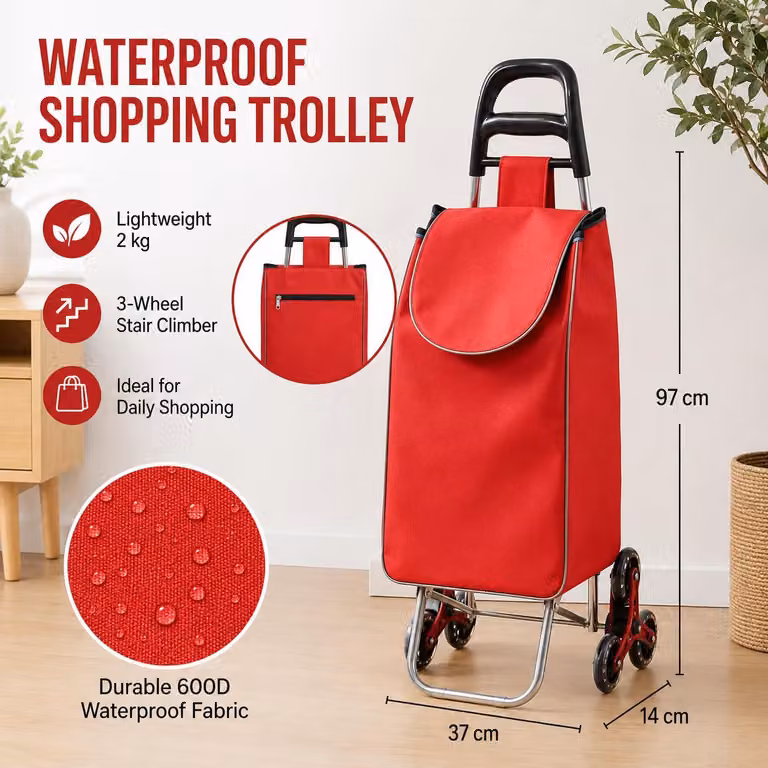 Carrello per la spesa a tre ruote, colore blu