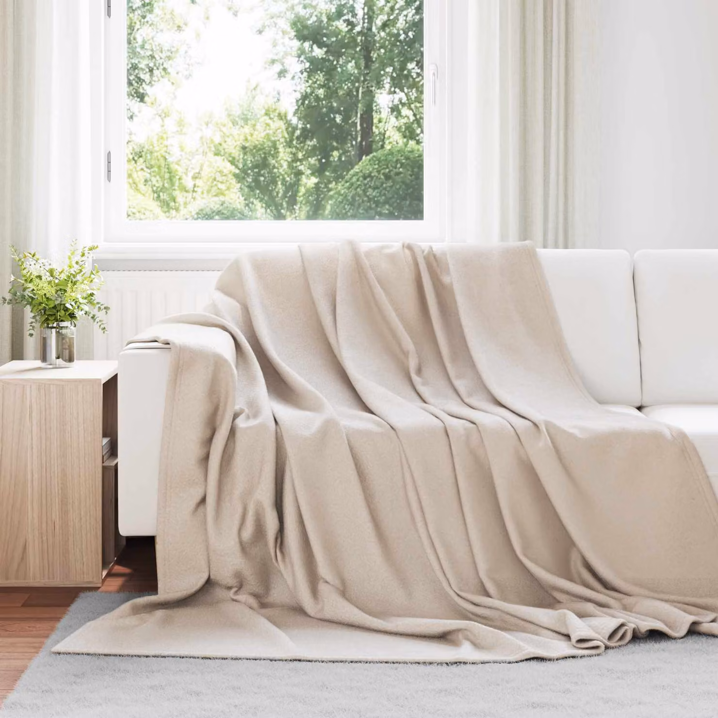 Set di 6 coperte in pile vidaXL beige L 240 cm x P 220 cm
