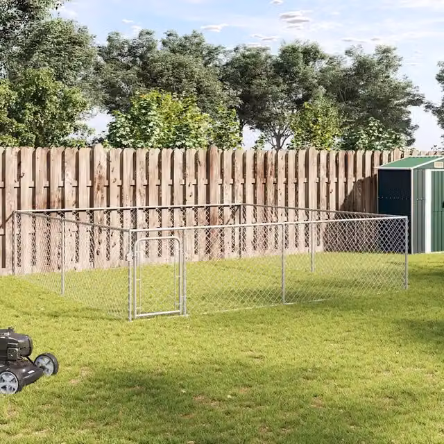 Canile da esterno Videx in acciaio zincato color argento L/P/H: 4 x 4 x 1 m – 1