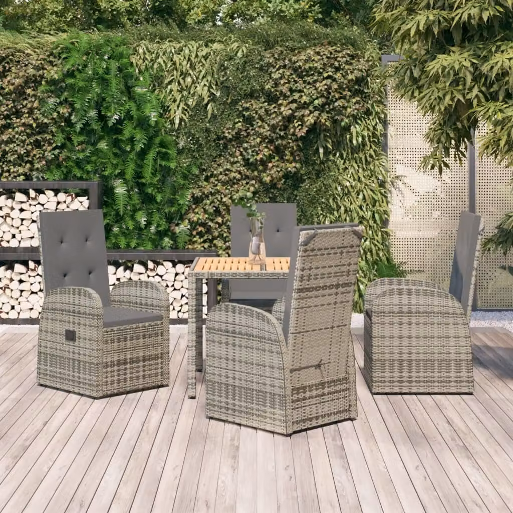 Maison Exclusive - Set da pranzo da giardino 5 pezzi con cuscini grigio in polyrattan