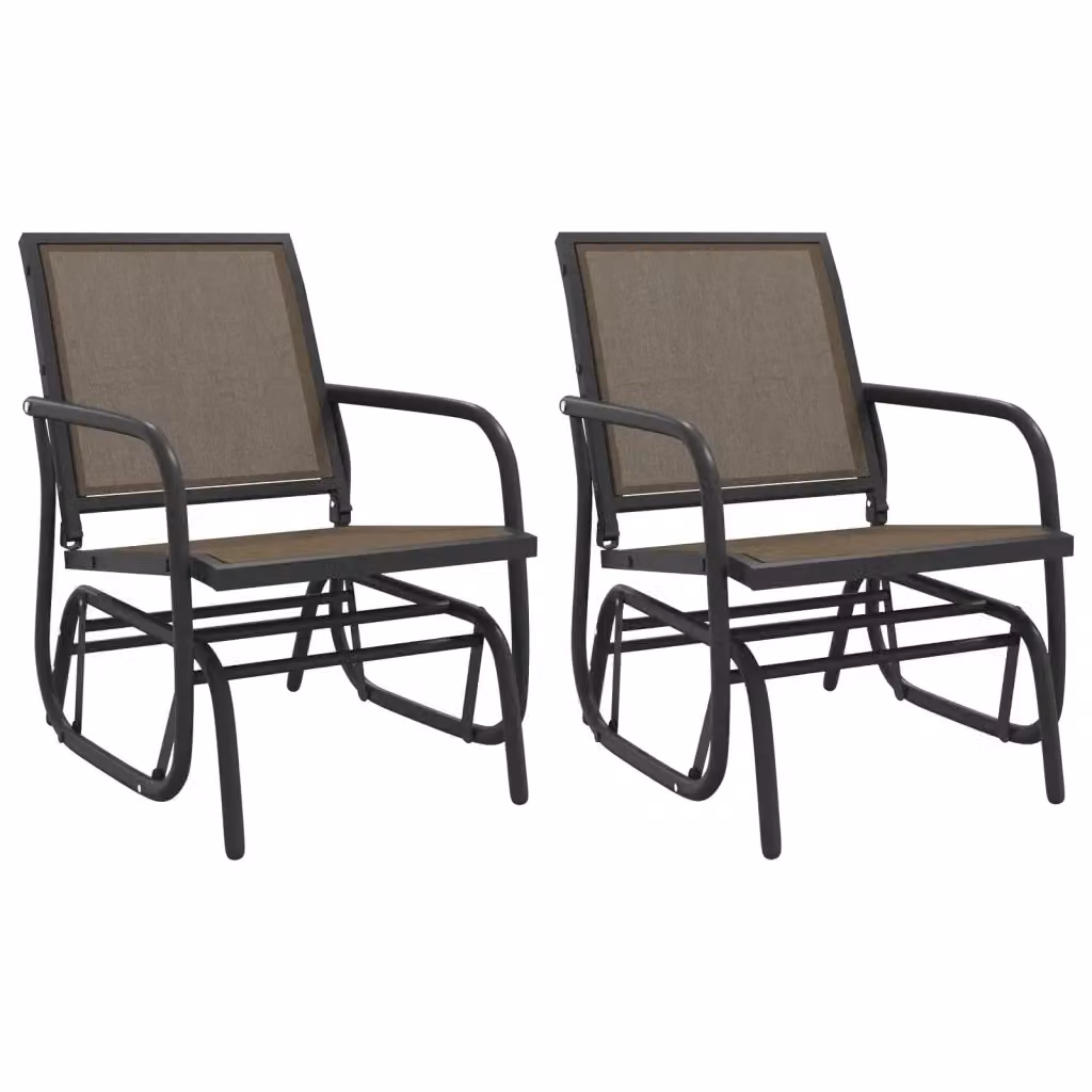 Set di 2 sedie a dondolo da giardino vidaXL in acciaio marrone con seduta in textilene e braccioli, L: 61 cm, P: 76 cm, H: 87 cm – 2