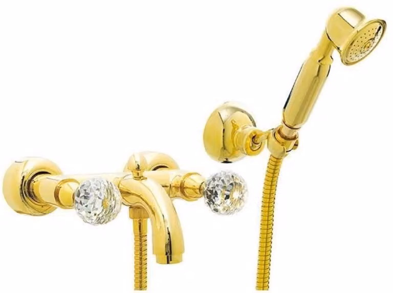 Casa Padrino miscelatore per vasca con doccetta e flessibile oro - Miscelatore da parete per vasca con cristallo Swarovski - Accessori bagno - Italy