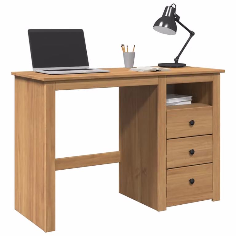 Scrivania Panama vidaXL in legno di pino massello cerato, colore marrone, L 112 cm x P 45 cm x H 75 cm