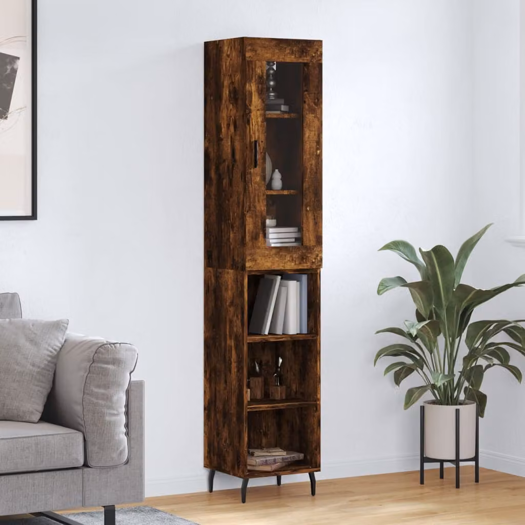 Credenza stile industrial vidaXL in legno di rovere fumo e metallo, L/P/H: 34,5 x 34 x 180 cm