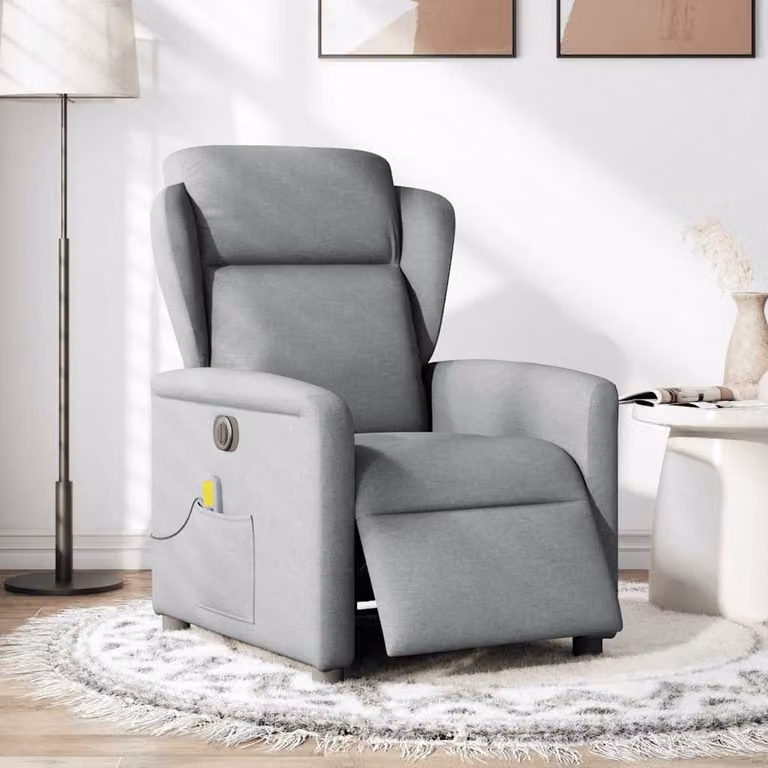 vidaXL Poltrona Reclinabile Massaggio Elettrica Grigio Chiaro Tessuto