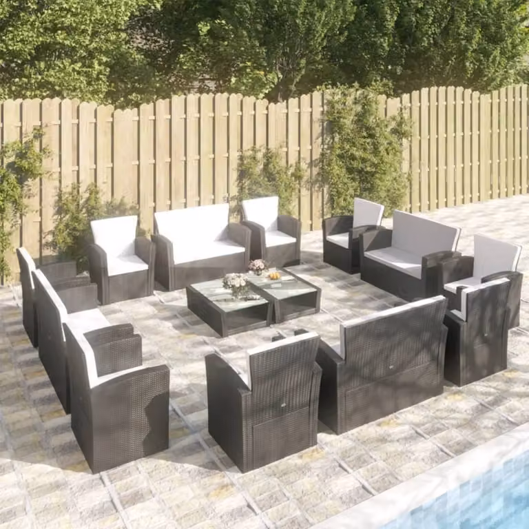 Maison Exclusive - Set da giardino da 16 pezzi con cuscini in polyrattan nero