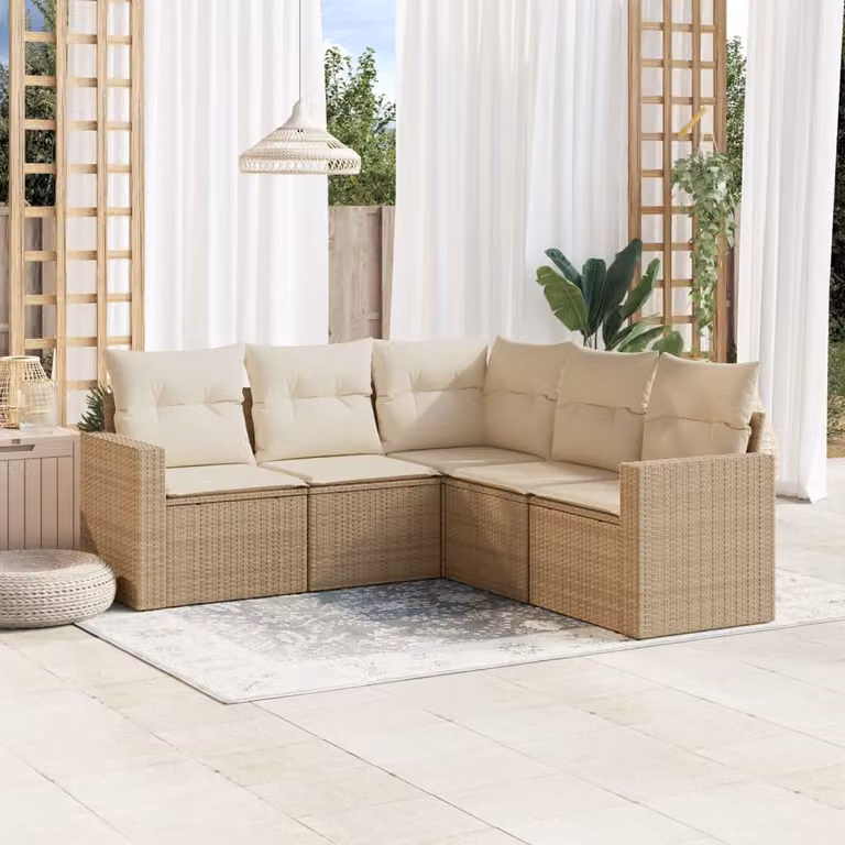 vidaXL Set Divano da Giardino a L con Cuscini Beige e Struttura in Metallo e Polyrattan
