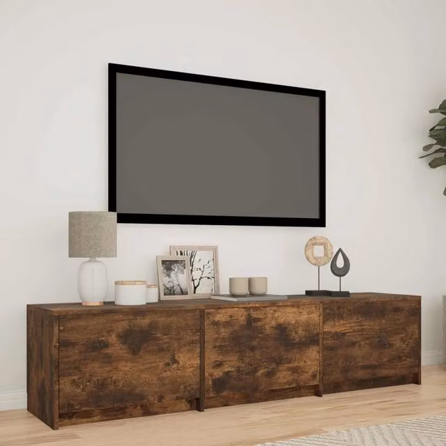 Mobile TV moderno DESIGN IN con illuminazione LED integrata in rovere affumicato, L: 165 cm, P: 34 cm, H: 40 cm
