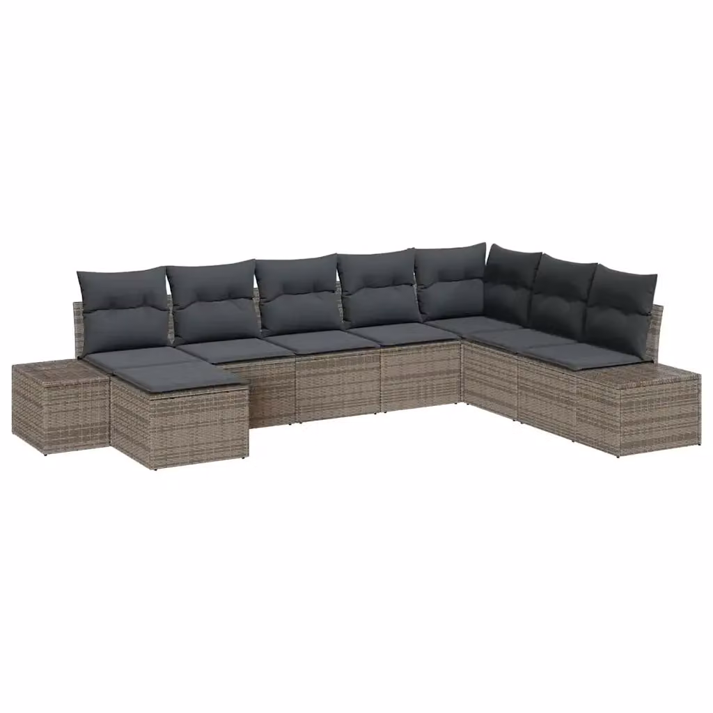 Set Divano da Giardino vidaXL 8 Pezzi in Polyrattan Grigio con Cuscini e Tavolino – 2