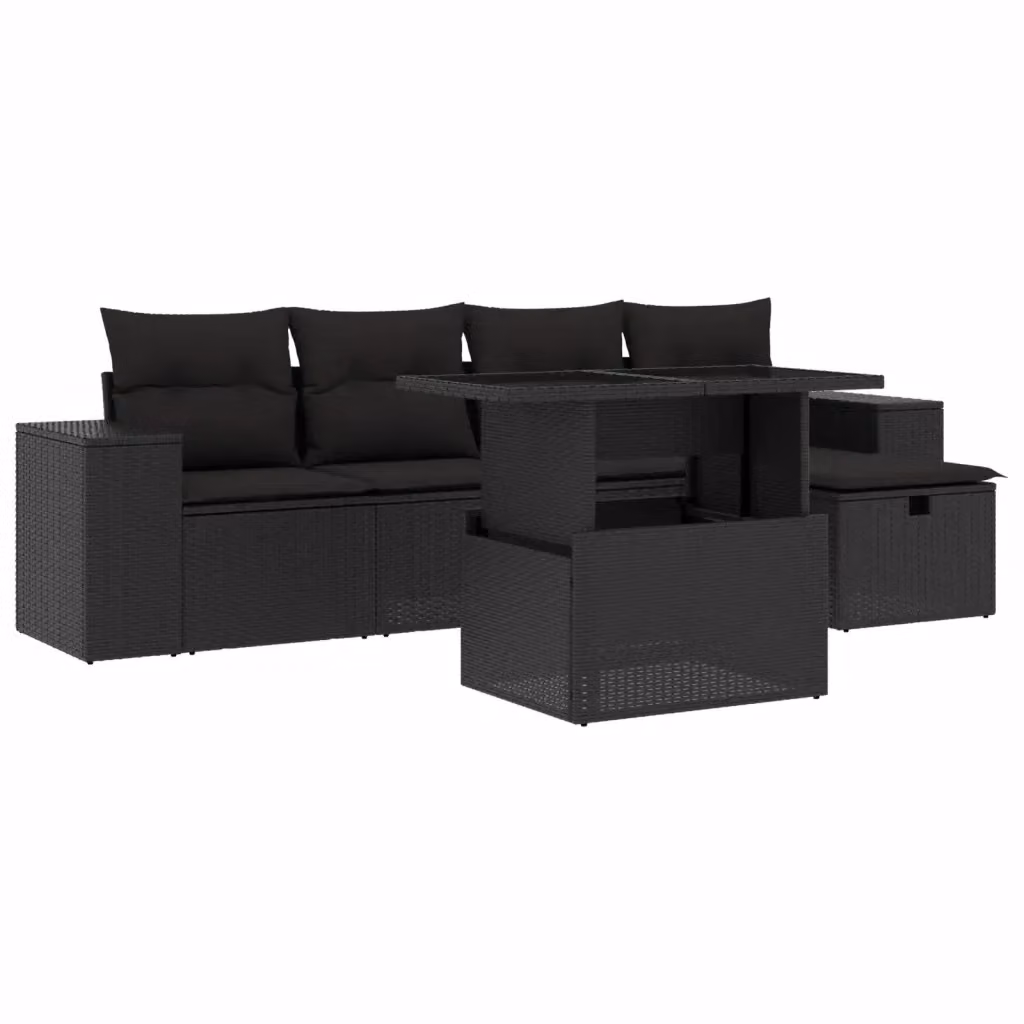 vidaXL Set Divano da Giardino 6 pz in Polyrattan Nero con Cuscini e Tavolino – 2