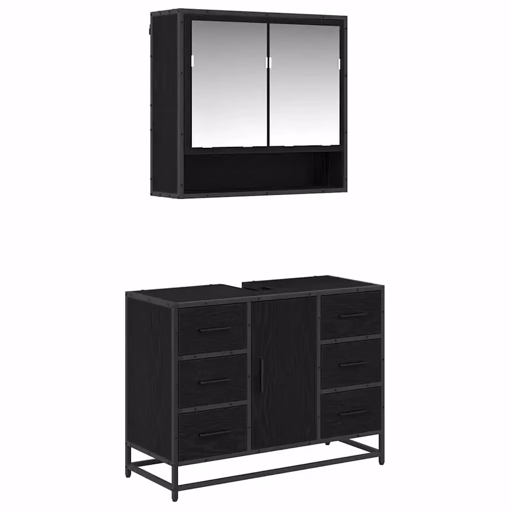 Set di mobili per il bagno vidaXL 2 pezzi moderno nero con mobileto specchio e base lavabo L/P/H: 80 x 33 x 60 cm – 2