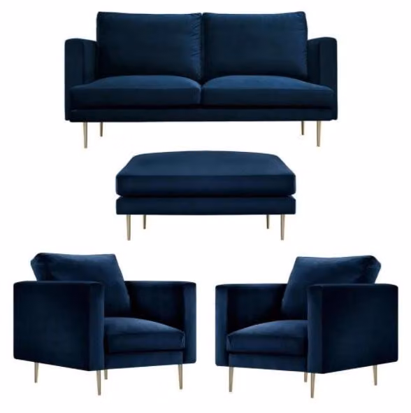 Sofa Gruppe sitz Sessel Hocker Möbel Textil Stoff Blau Zweisitzer Wohnzimmer
