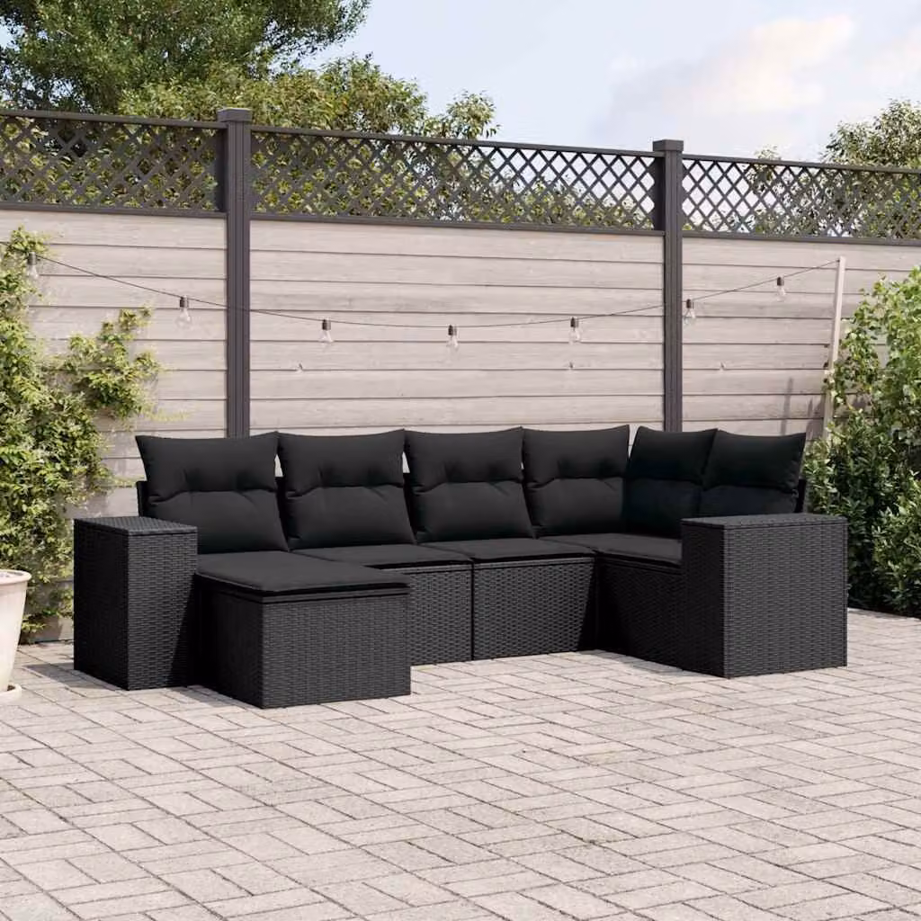 vidaXL Set Divano da Giardino a L 6 pz in Polyrattan Nero con Cuscini Imbottiti e Rivestimenti Rimovibili – 1