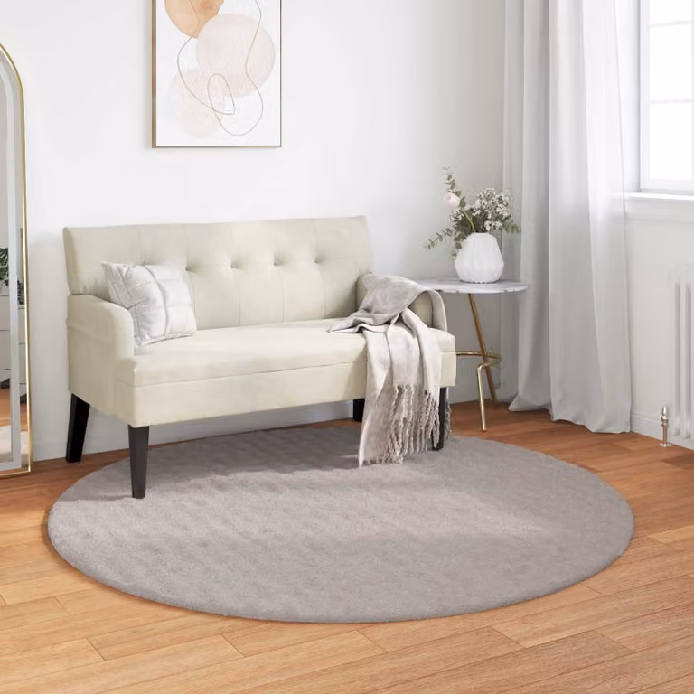 Tappeto rotondo vidaXL SIROLO color sabbia in poliestere, Ø 160 cm