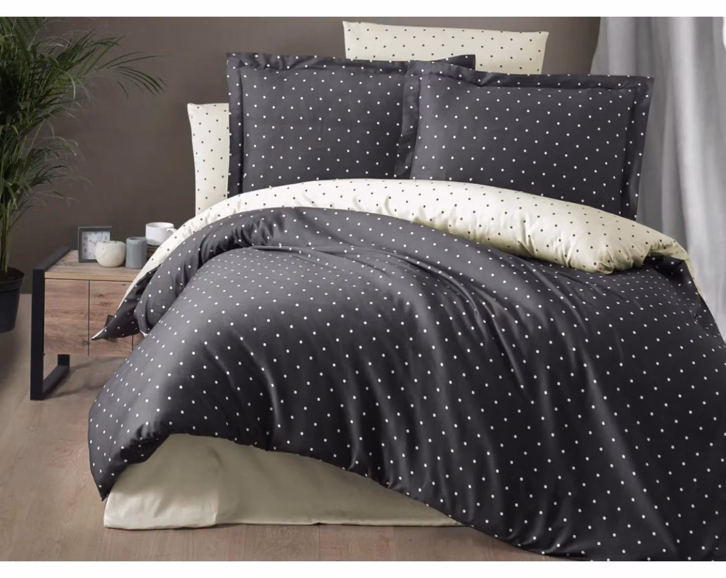 Biancheria da letto francese Satin 240x220, 70x90cm Serena antracite