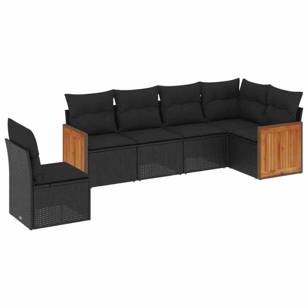 Set Divano da Giardino a L vidaXL 6 pz in Polyrattan Nero con Cuscini Imbottiti e Rivestimenti Rimovibili – 2