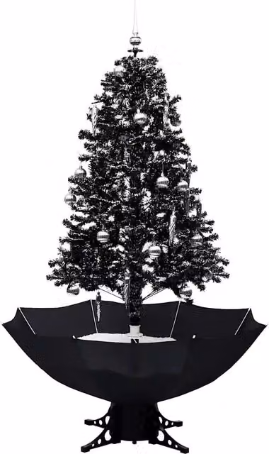 Albero di Natale con Nevicata e Base ad Ombrello-Decorazioni natalizie Nero 170cm PVC
