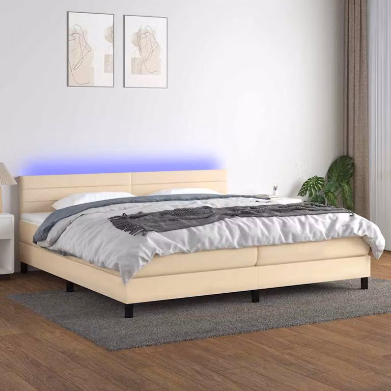 Letto Ibrido con Materasso e Illuminazione LED vidaXL in Tessuto Bianco e Beige L/P: 200 x 200 cm