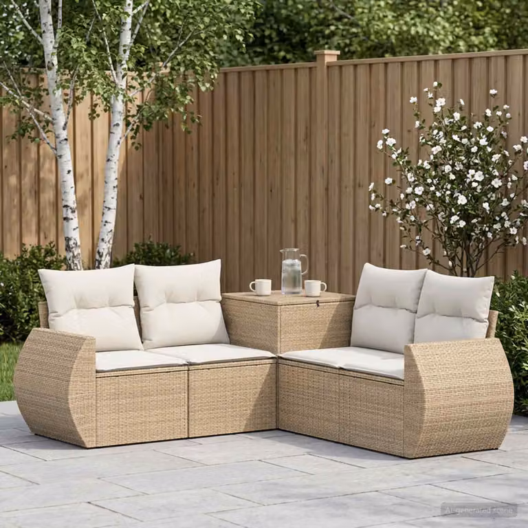 vidaXL Set di divani da giardino a forma di L con cuscini Beige e Bianco Crema