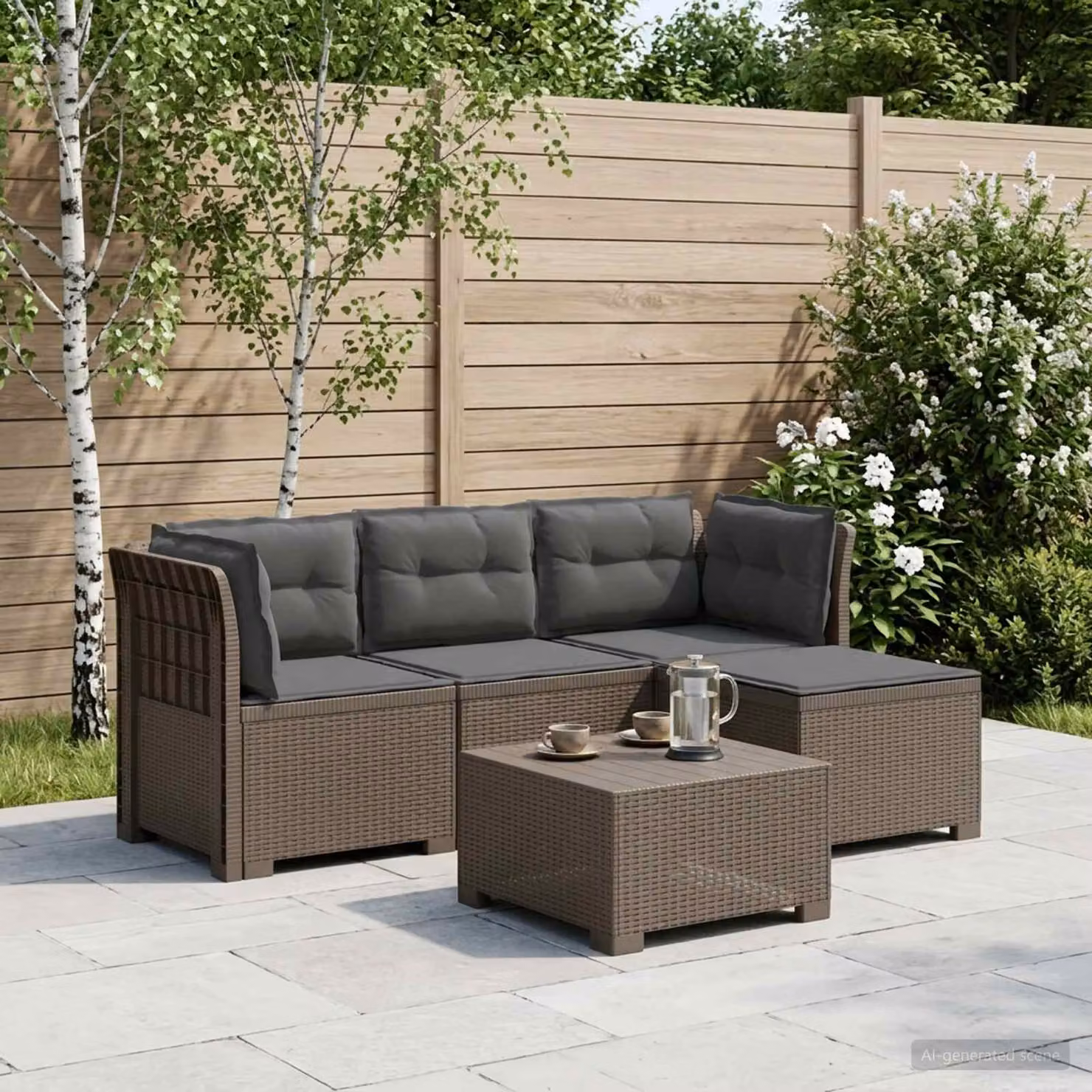 vidaXL Divano da giardino moderno a L con cuscini, colore grigio antracite, resistente alle intemperie e ai raggi UV