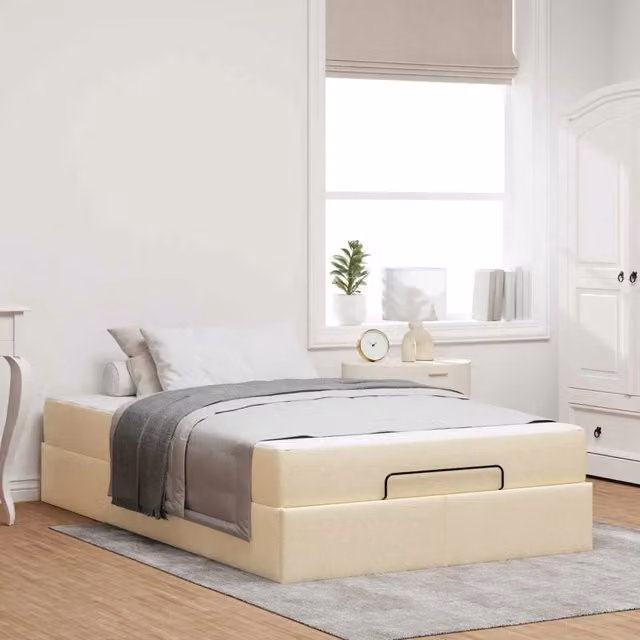 Letto con struttura imbottita e materasso in schiuma vidaXL, colore beige, L/P/H: 200 x 120 x 43,5 cm