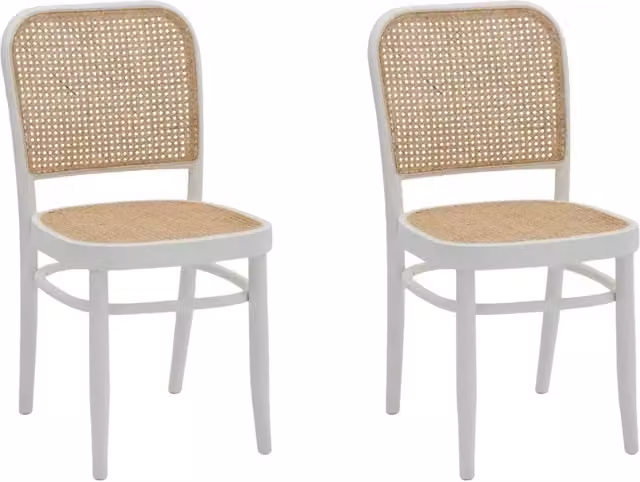 Set di 2 sedie in legno di faggio bianco con paglia di Vienna Mobili 2G L/P/H: 45 x 47 x 87 cm