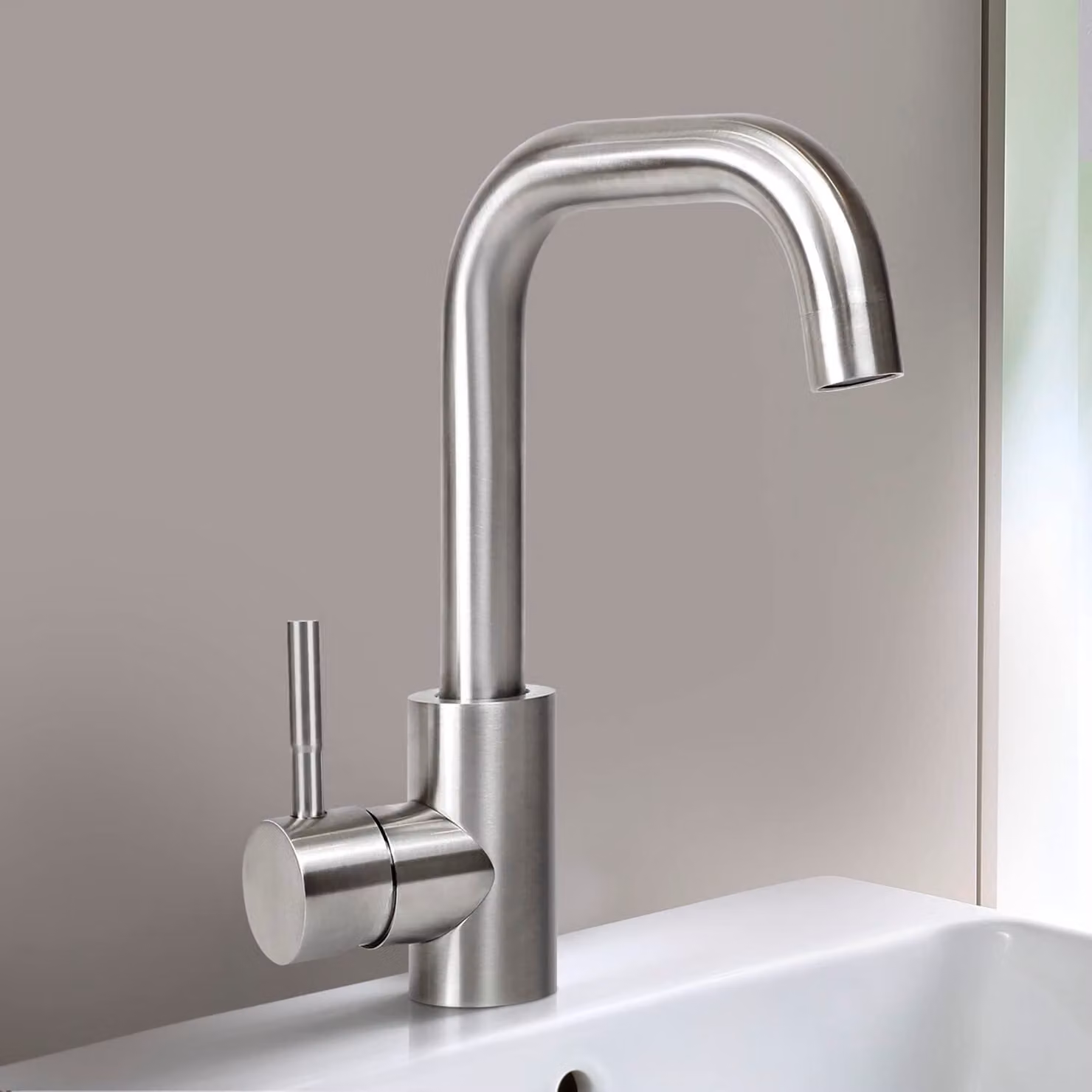 ZMH Rubinetto bagno lavabo miscelatore lavabo - Rubinetteria rubinetto acqua fredda ad alta pressione con altezza bocca 100mm rubinetto miscelatore in acciaio inox per bagno, nichel spazzolato