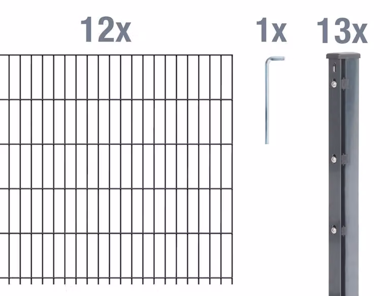 Recinzione a pannelli doppi, modello Alberts 674069, set completo da 26 elementi, colore antracite, altezza 83 cm, lunghezza totale 30 metri