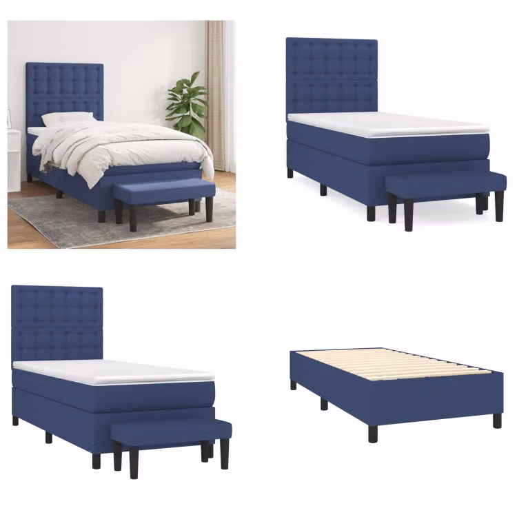 vidaXL Letto a molle con materasso in tessuto blu 100x200 cm - Letto a molle - Boxspringbetten - Bett - Schlafzimmermöbel