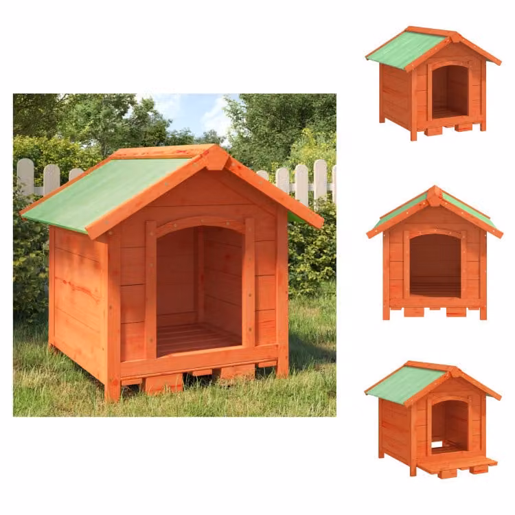 vidaXL Cuccia per cani marrone 65x65x61,5 cm in legno di pino massiccio - Cucce per cani e recinti
