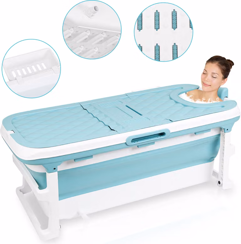 Jopassy 132 cm Vasca da bagno pieghevole per adulti, bambini Vasca da bagno in plastica con coperchio rimovibile Vasca d'acqua