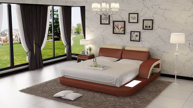Luxus Bett Beleuchtung Lederbett Betten Sofa Big Ehe Polster 140/160/180 LB8808