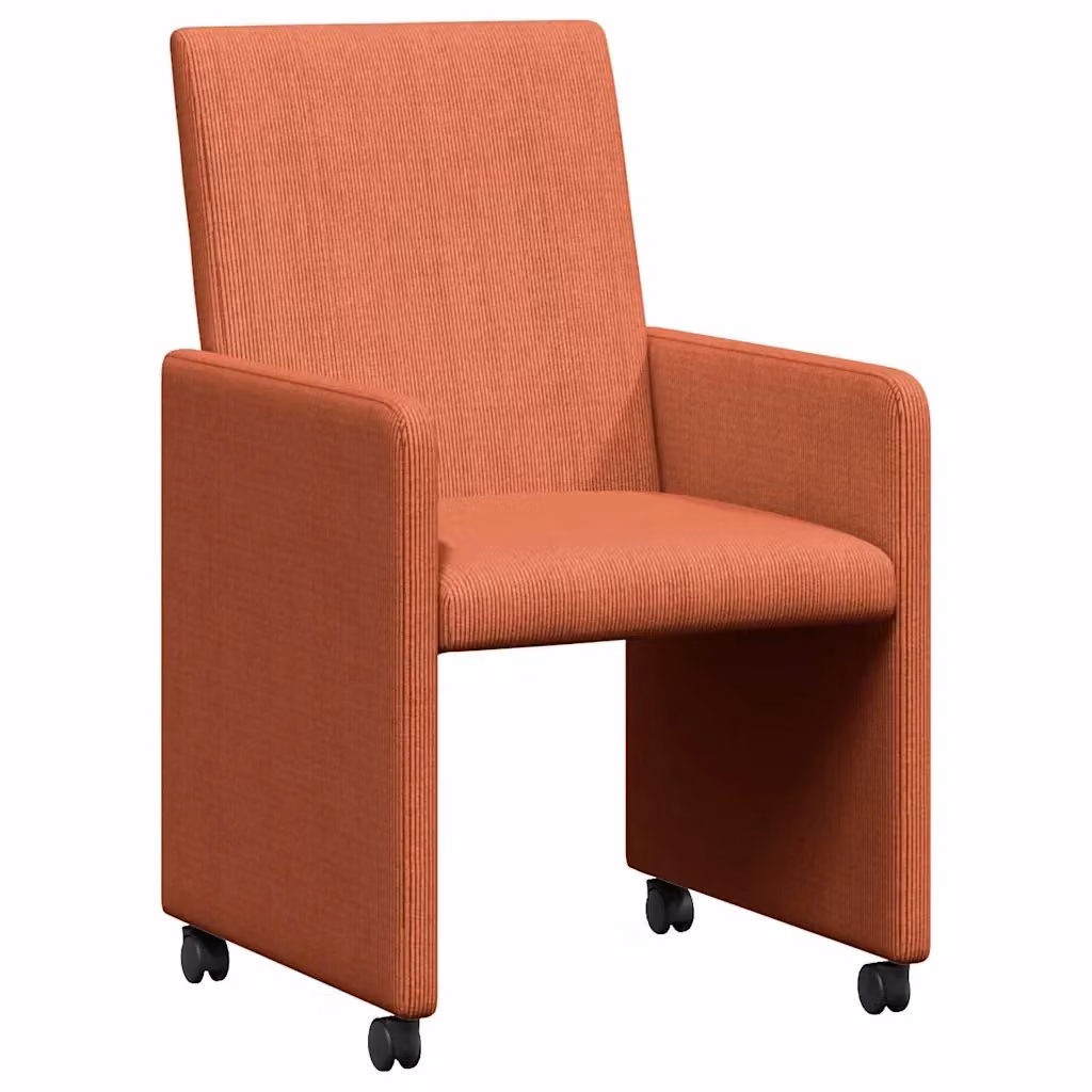 Set di 2 sedie da pranzo vidaXL in velluto a coste con ruote, colore rosso arancio, L: 57 cm, P: 66 cm, H: 94 cm – 2