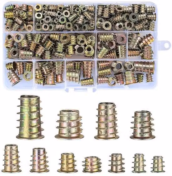 Set di dadi ad alette per legno - Set da 230 pezzi con viti esagonali M4, M5, M6, M8, M10 - per la costruzione di mobili in legno