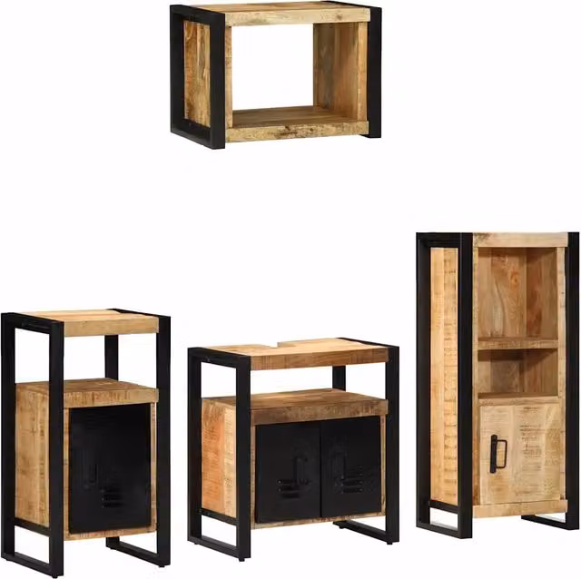 Set di mobili per il bagno 4 pz Marrone e Nero 3305662