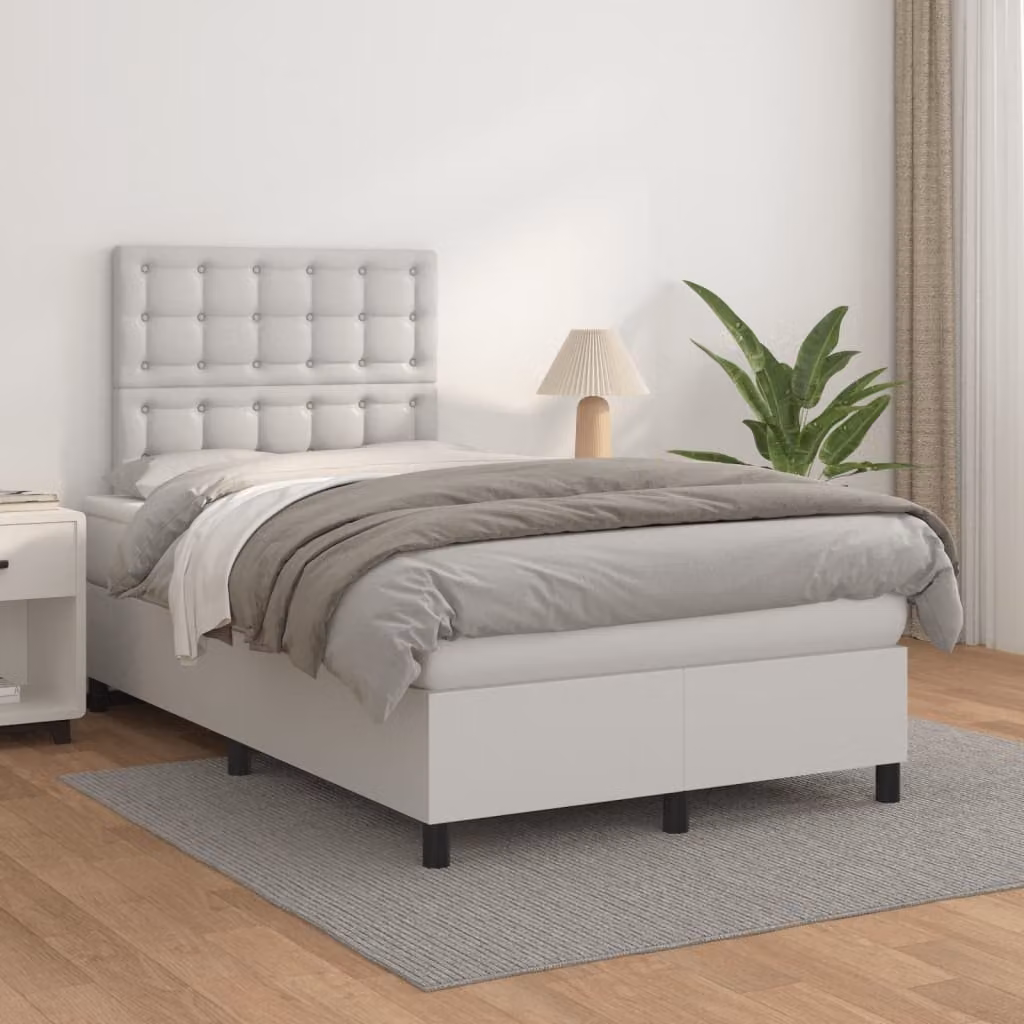vidaXL Giroletto a Molle con Materasso Bianco in Similpelle, L/P: 120 x 200 cm
