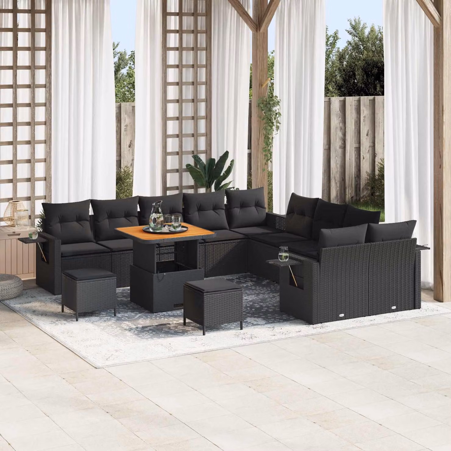 Set Divano da Giardino vidaXL 13 pz a forma di U in Polyrattan Nero con Cuscini e Tavolino – 1