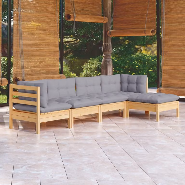 Maison Exclusive - Set Divani da Giardino 5 pz con Cuscini Grigi Massello di Pino